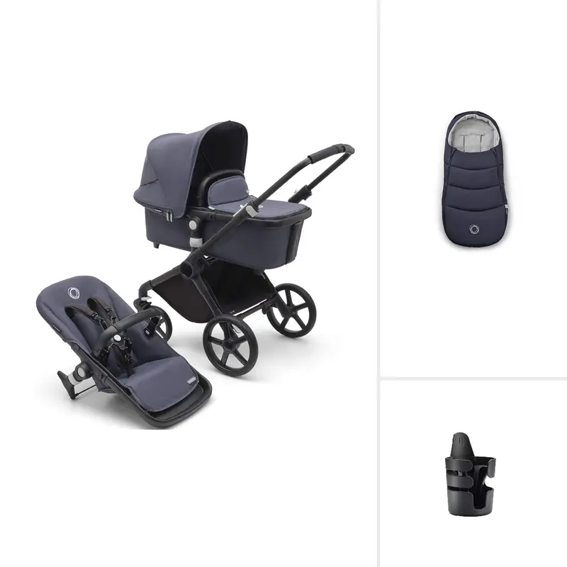 Bugaboo Fox Cub Essential Bundle In Black/Stormy Blue 1