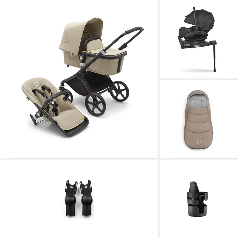 Bugaboo Fox Cub Ultimate Newborn Bundle In Black/Desert Beige 1