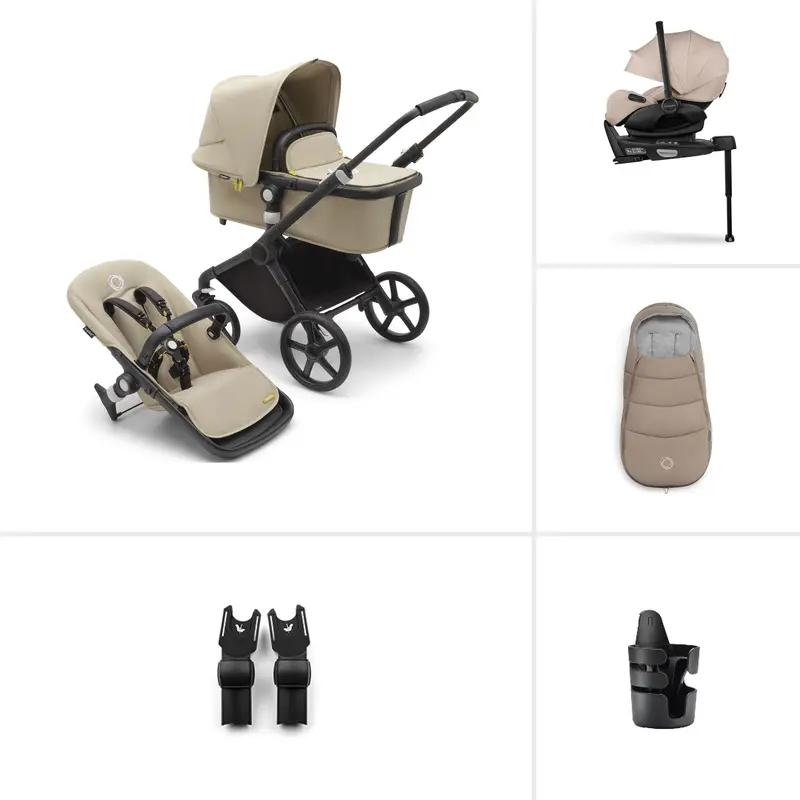 Bugaboo Fox Cub Ultimate Newborn Bundle In Black/Desert Beige 2
