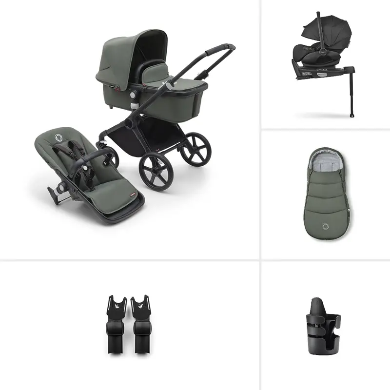 Bugaboo Fox Cub Ultimate Newborn Bundle In Black/Forest Green 1