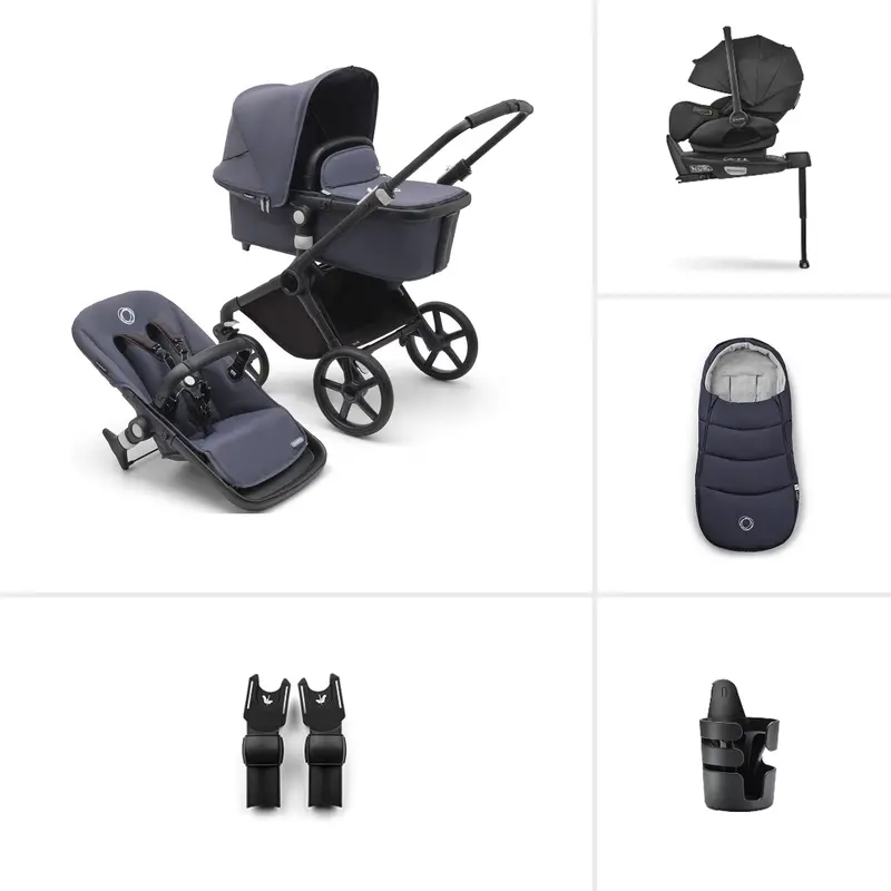 Bugaboo Fox Cub Ultimate Newborn Bundle In Black/Stormy Blue 1