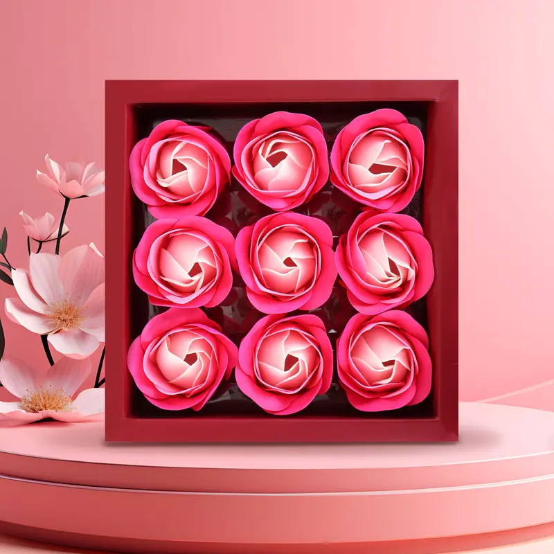 Caja Con Flores De Jabón En Forma De Rosa, 9 Pzas 1
