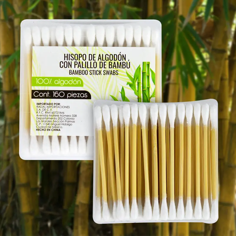Caja Con Hisopos Palillo De Bambú 100% Algodón 160 Piezas 1