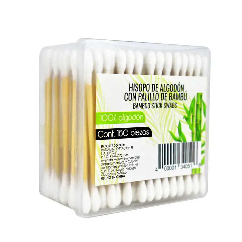 Caja Con Hisopos Palillo De Bambú 100% Algodón 160 Piezas 2