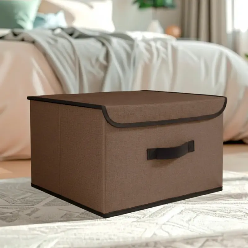 Caja Cuadrada Con Tapa Para Almacenamiento, Color Café 1