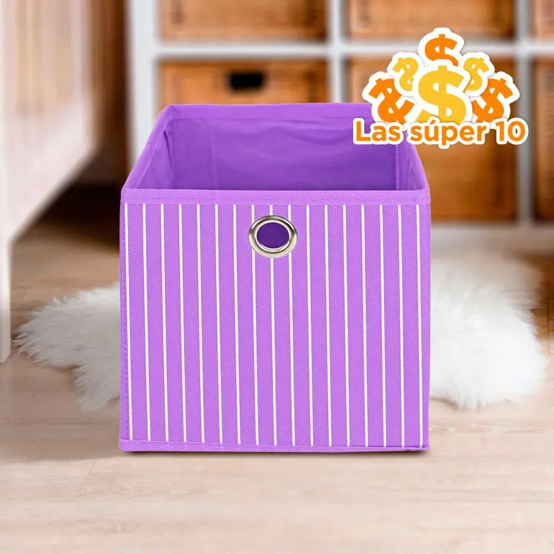 Caja Cuadrada Para Almacenamiento, Organizador Non Woven Morado 1