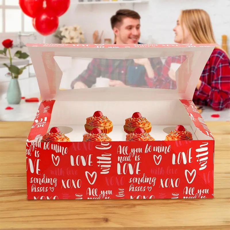 Caja De Cartón Love Para Cupcakes, Color Rojo 1