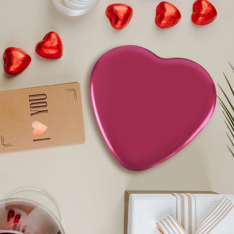 Caja De Metal Forma De Corazón, Color Fiusha 2