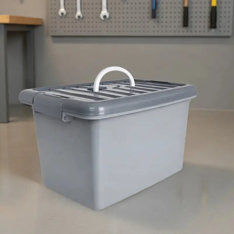 Caja De Plástico, 18 L, Color Gris Oscuro 2