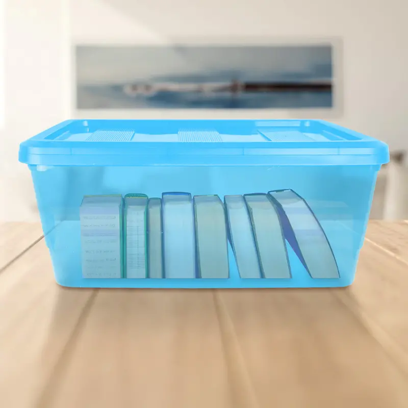 Caja De Plástico Con Tapa, Color Azul 1