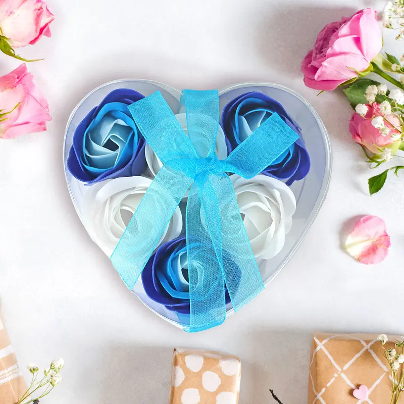 Caja De Regalo De Jabón Con Forma De Rosa, Color Azul 6 Pza 1