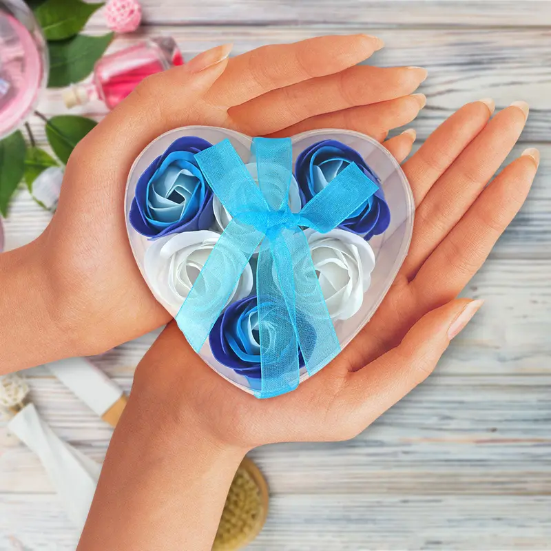 Caja De Regalo De Jabón Con Forma De Rosa, Color Azul 6 Pza 2