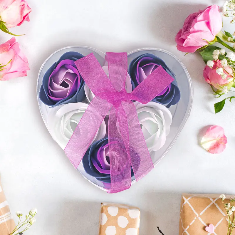 Caja De Regalo De Jabón Con Forma De Rosa, Color Morado 6 Pza 1