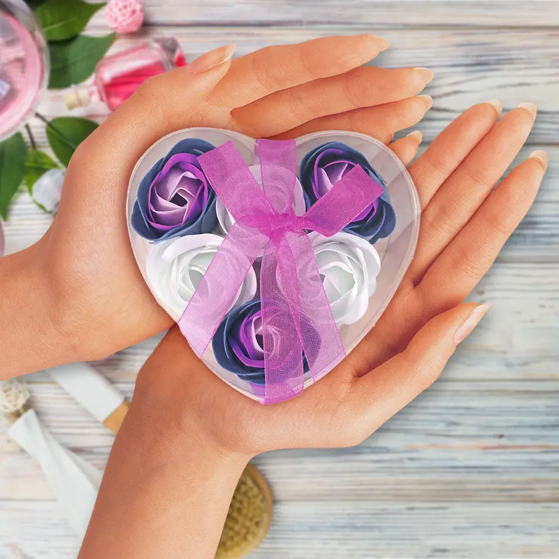 Caja De Regalo De Jabón Con Forma De Rosa, Color Morado 6 Pza 2