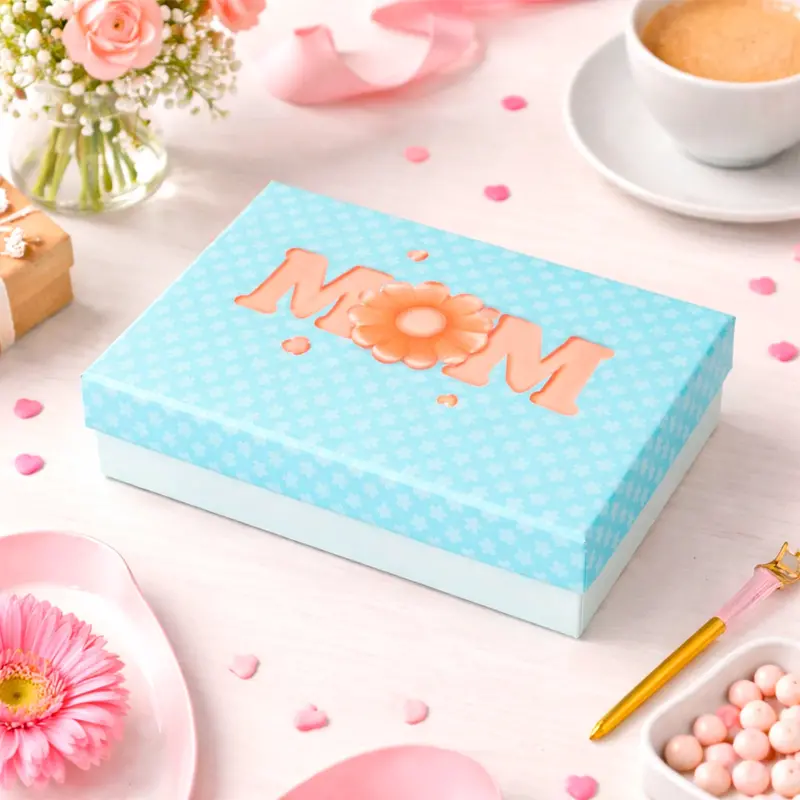 Caja De Regalo "Mom", Color Azul 2