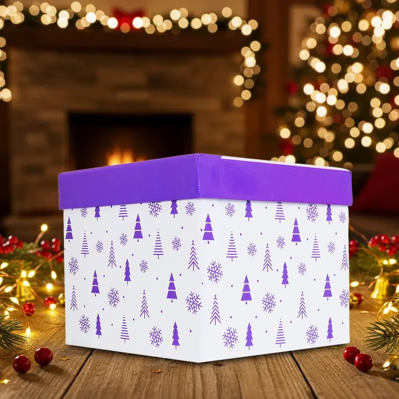 Caja De Regalo Navideña, Diseño Merry Christmas, Color Morado 1