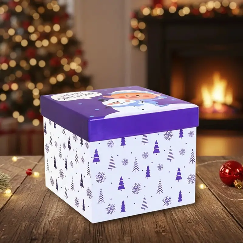 Caja De Regalo Navideña, Diseño Merry Christmas, Color Morado 2