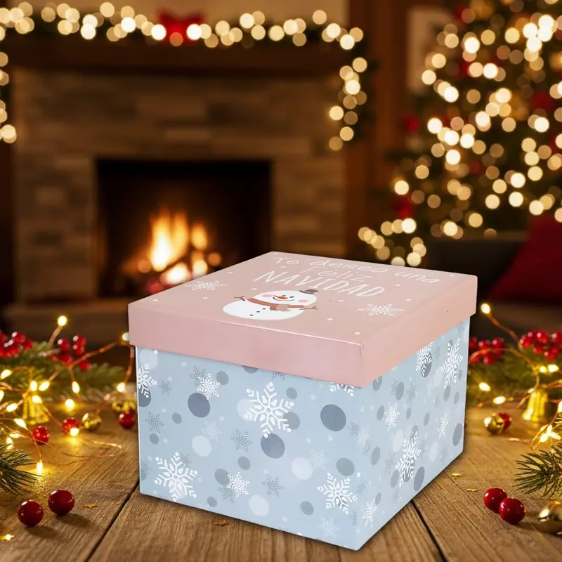 Caja De Regalo Navideña, Diseño Muñeco De Nieve 1
