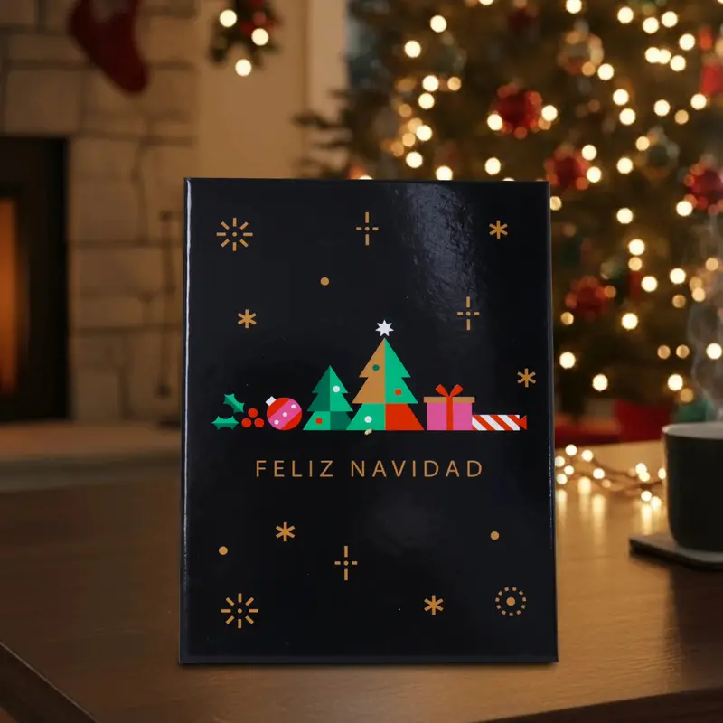 Caja De Regalo Navideña, Feliz Navidad, Pinos 1