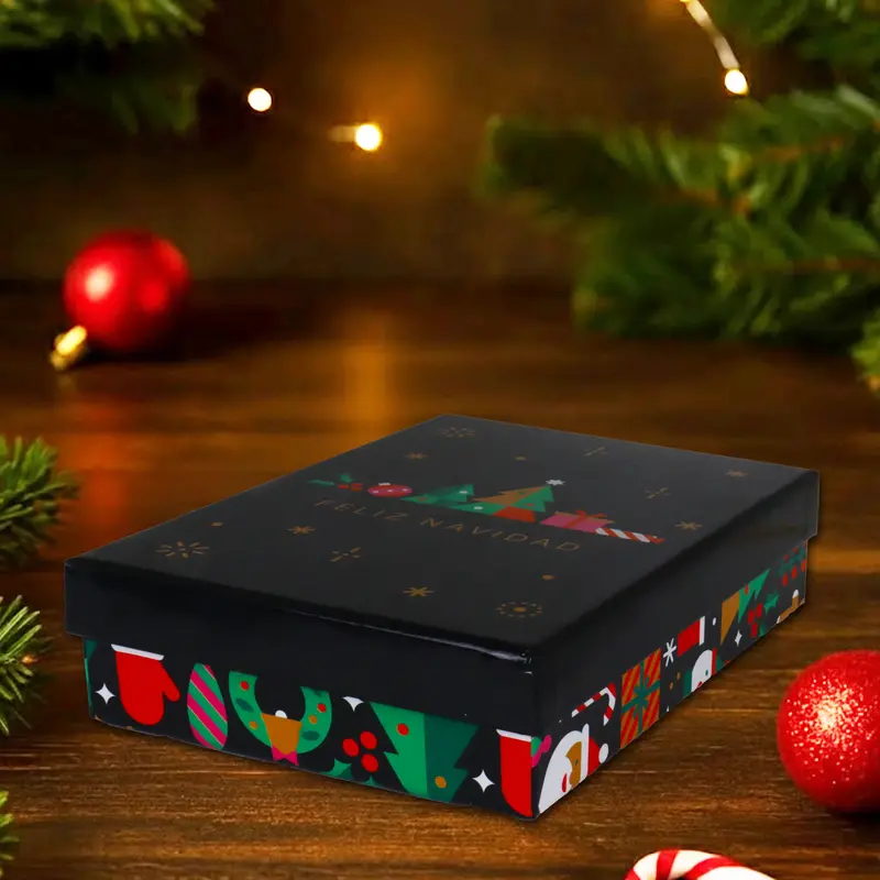 Caja De Regalo Navideña, Feliz Navidad, Pinos 2