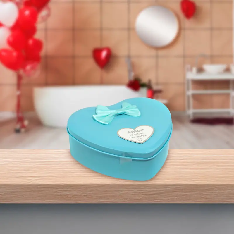 Caja Metálica Regalo De Jabón Con Osito En Forma De Corazón, Color Azul 1