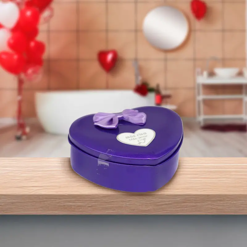 Caja Metálica Regalo De Jabón Con Osito En Forma De Corazón, Color Morado 1