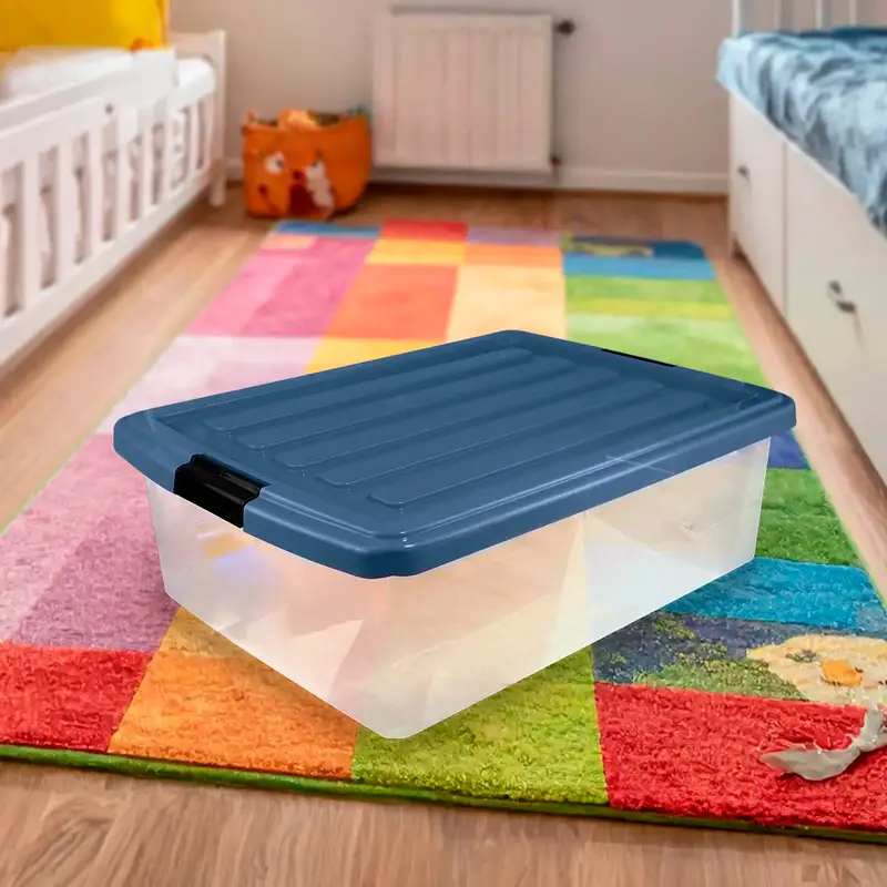 Caja Multiusos De Plástico Con Tapa, Color Azul Petróleo, 32 L 1