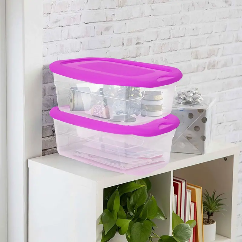 Caja Multiusos De Plástico Con Tapa, Color Fiusha. 1