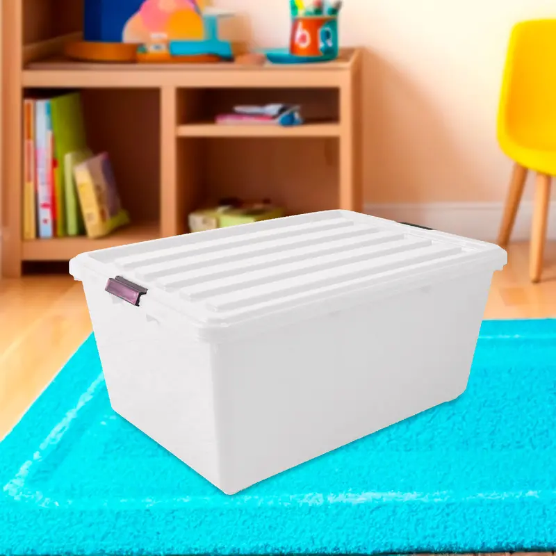 Caja Multiusos De Plástico Con Tapa, Color Gris, 68 L 1