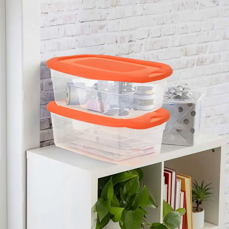 Caja Multiusos De Plástico Con Tapa, Color Naranja. 1