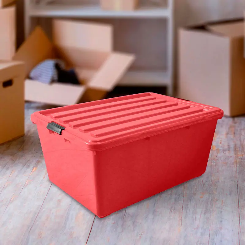 Caja Multiusos De Plástico Con Tapa, Color Rojo, 68 L 1