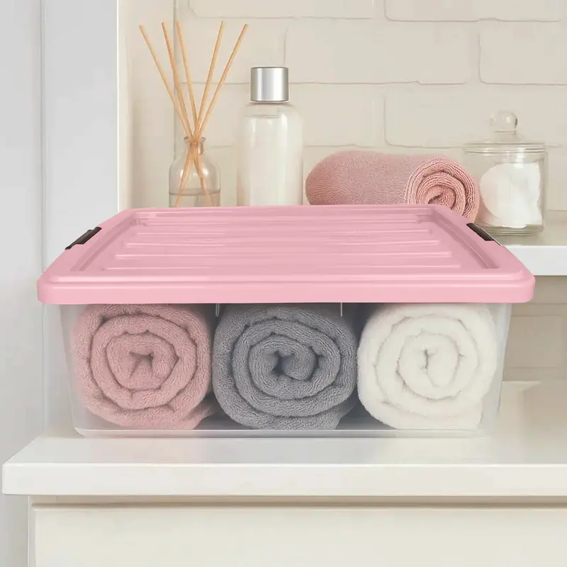 Caja Multiusos De Plástico Con Tapa, Color Rosa Claro, 32 L 1