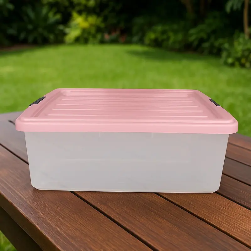 Caja Multiusos De Plástico Con Tapa, Color Rosa Claro, 32 L 2