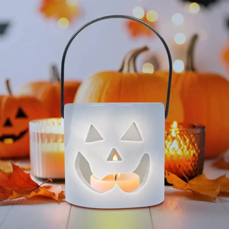 Calabaza, Portavela De Cerámica, Color Blanco 1