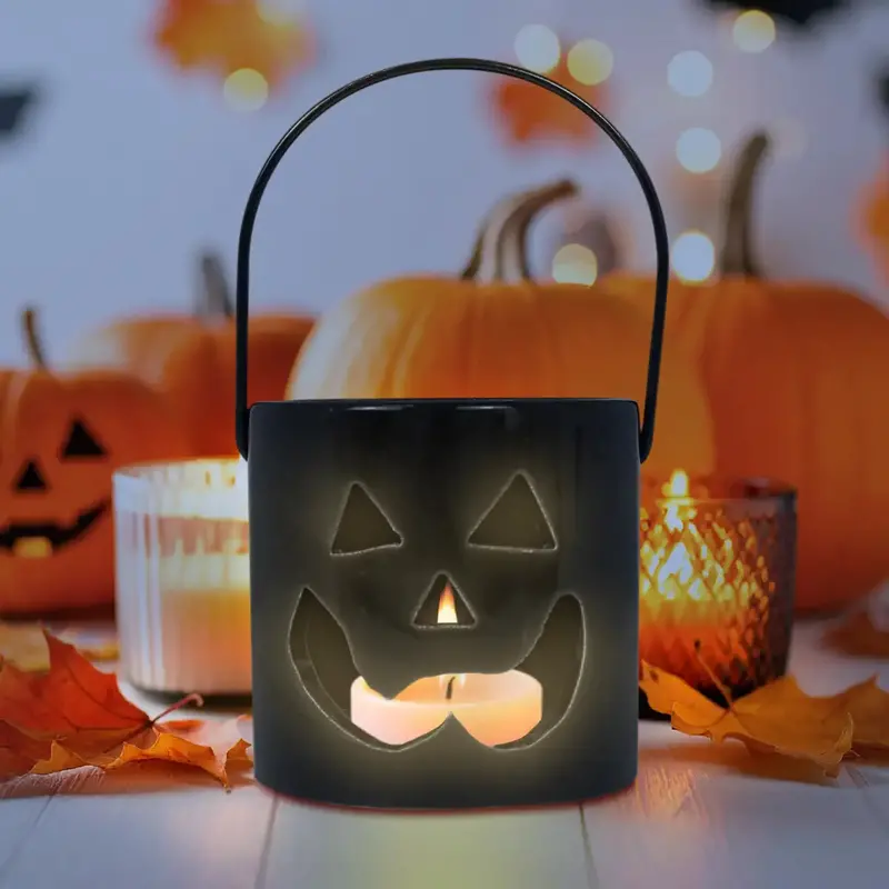 Calabaza, Portavela De Cerámica, Color Negro 1