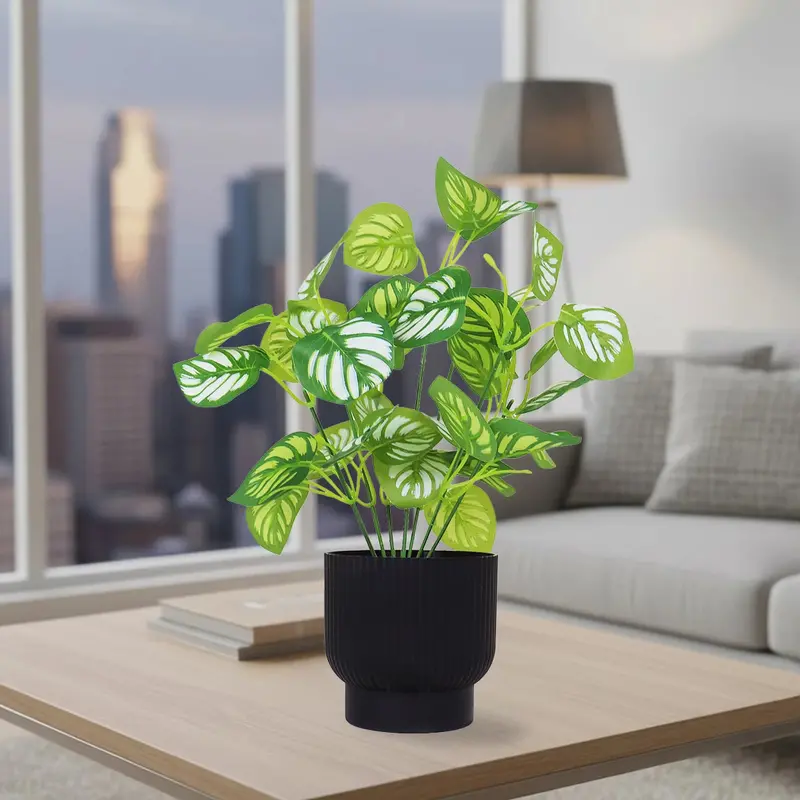 Calathea Artificial Con Maceta Color Negro 1