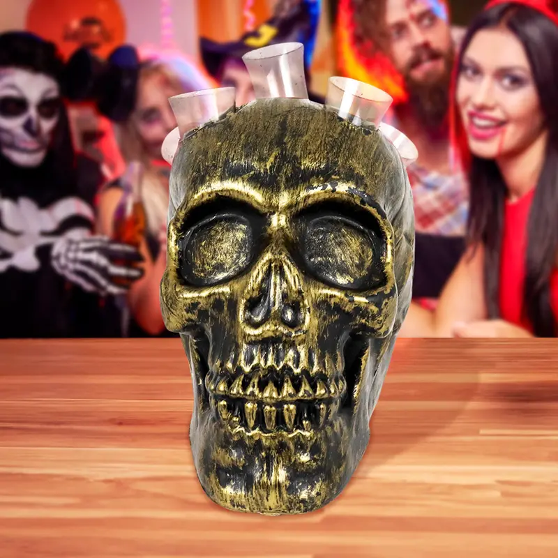 Calavera Con Shots, Color Negro Y Dorado 2