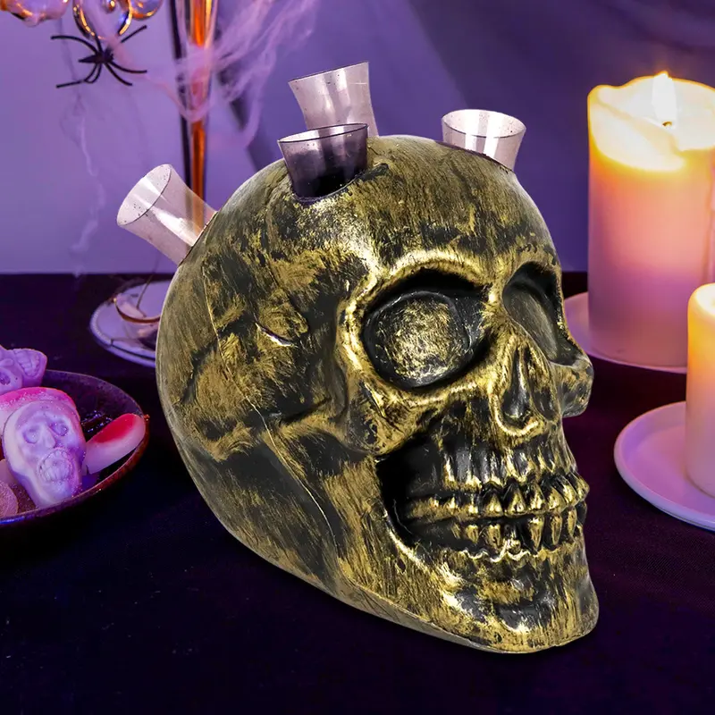 Calavera Decorativa Color Oro Para Fiestas De Halloween 2