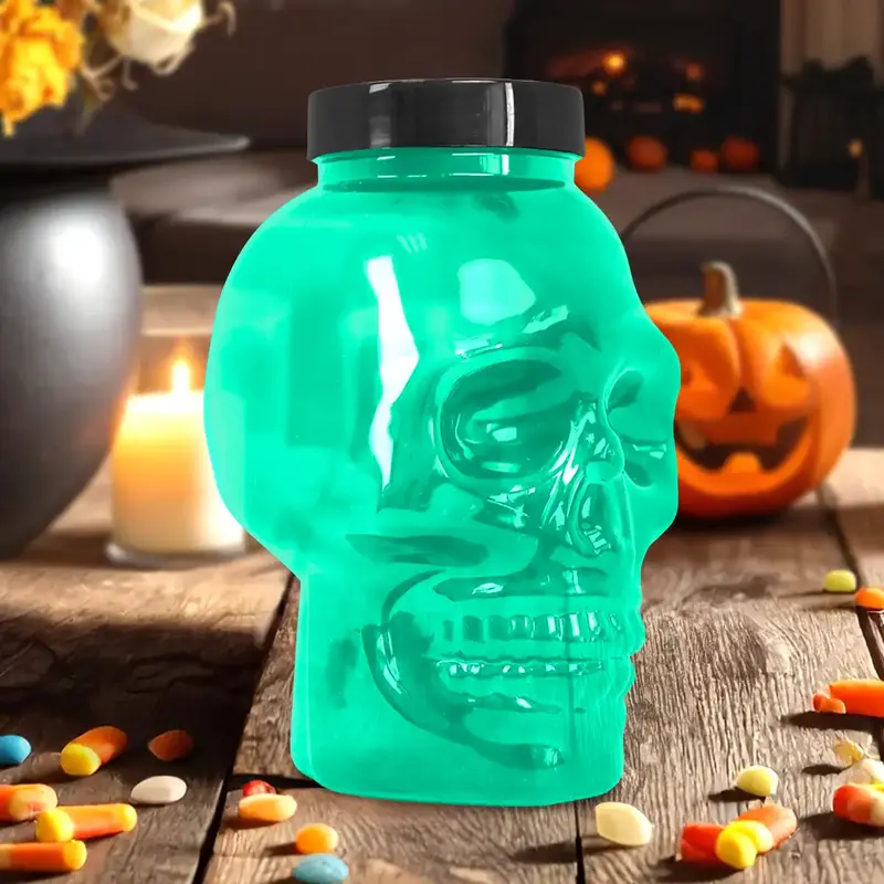 Calavera, Vaso De Plástico Con Luz, Color Verde 1
