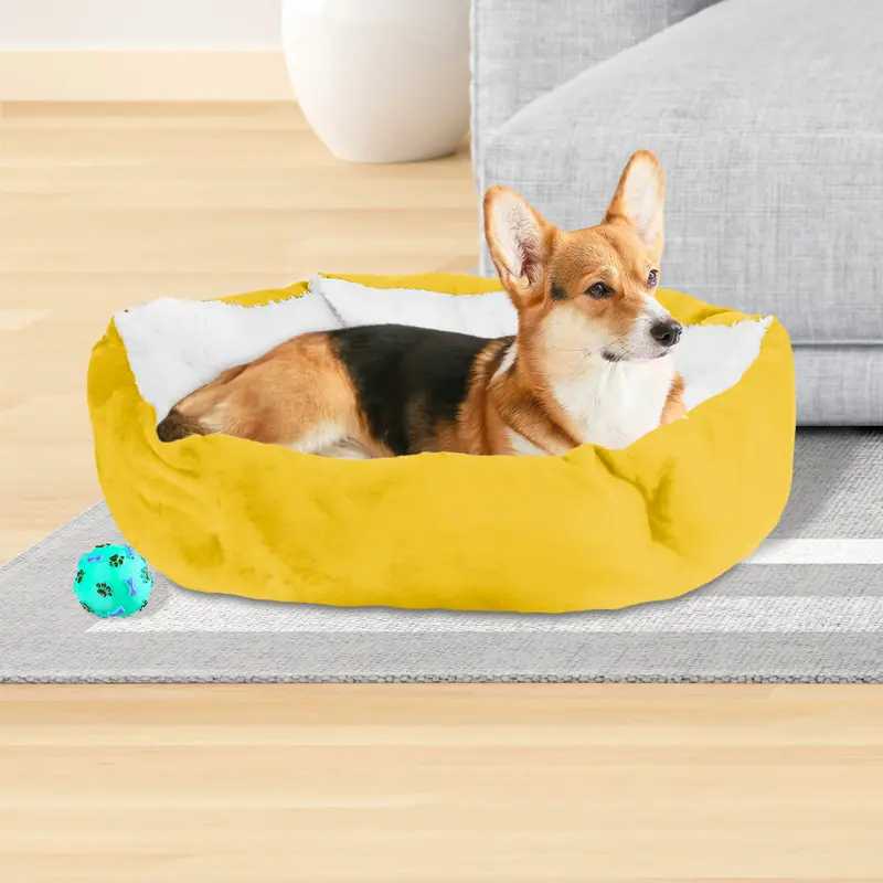 Cama Con Diseño Hexagonal Para Mascota, Color Amarillo 1