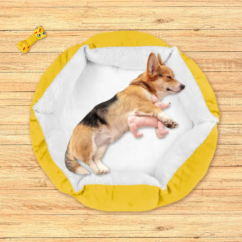 Cama Con Diseño Hexagonal Para Mascota, Color Amarillo 2