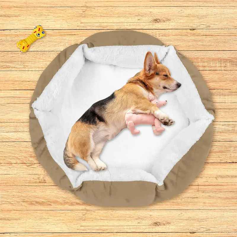 Cama Con Diseño Hexagonal Para Mascota, Color Beige 2