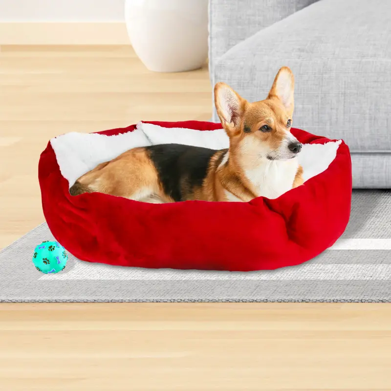Cama Con Diseño Hexagonal Para Mascota, Color Rojo 1