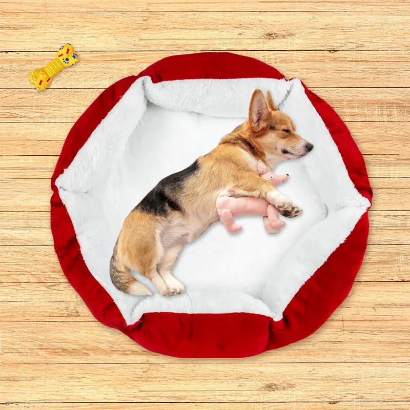 Cama Con Diseño Hexagonal Para Mascota, Color Rojo 2