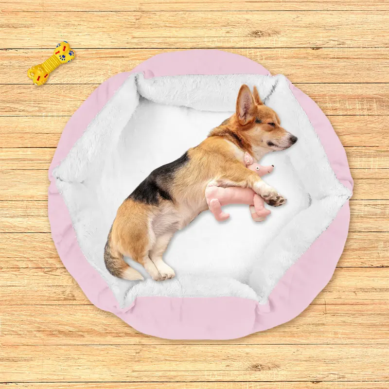Cama Con Diseño Hexagonal Para Mascota, Color Rosa 2