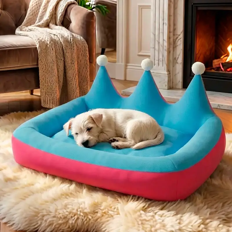 Cama Para Mascota En Forma De Corona, Color Azul 1