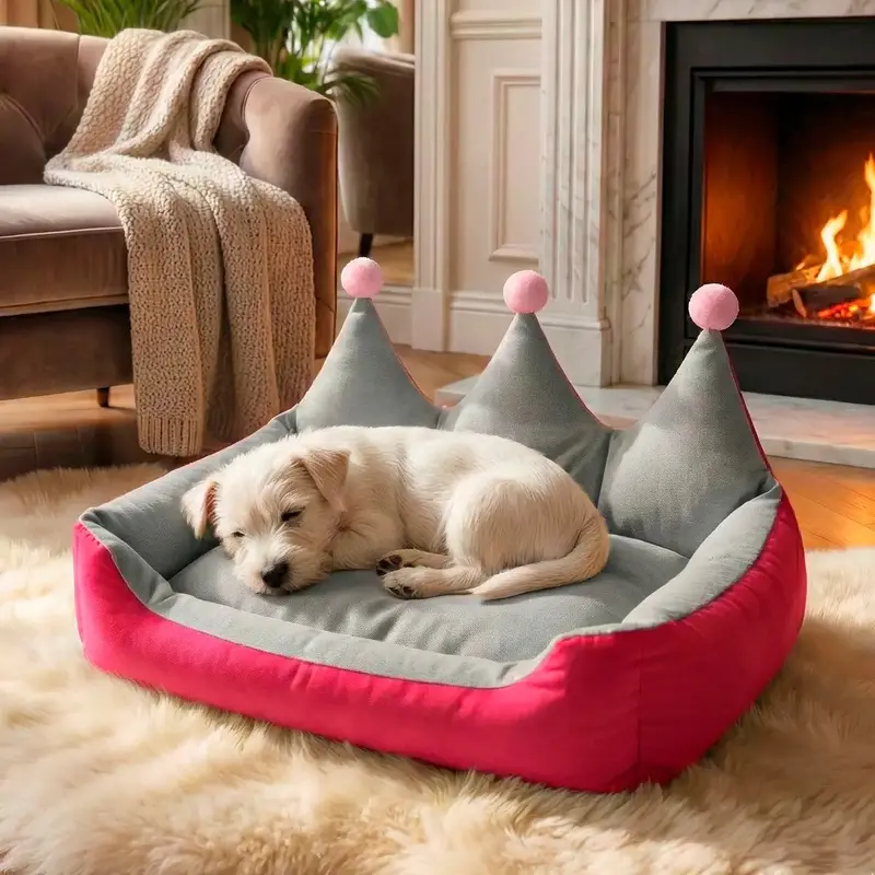 Cama Para Mascota En Forma De Corona, Color Crema 1