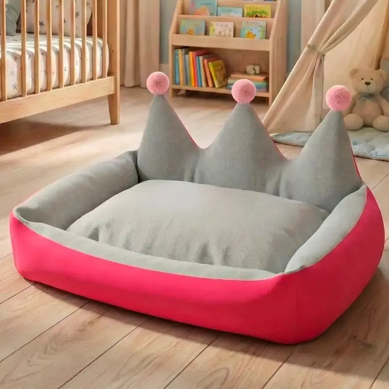 Cama Para Mascota En Forma De Corona, Color Crema 2