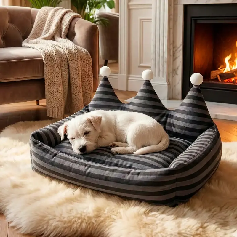 Cama Para Mascota En Forma De Corona, Rayas 1
