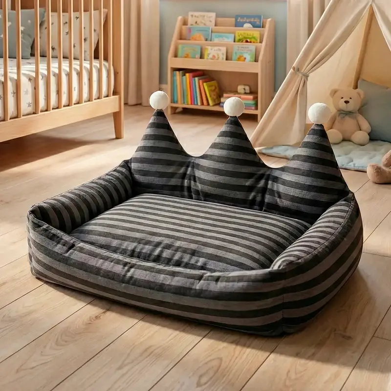 Cama Para Mascota En Forma De Corona, Rayas 2